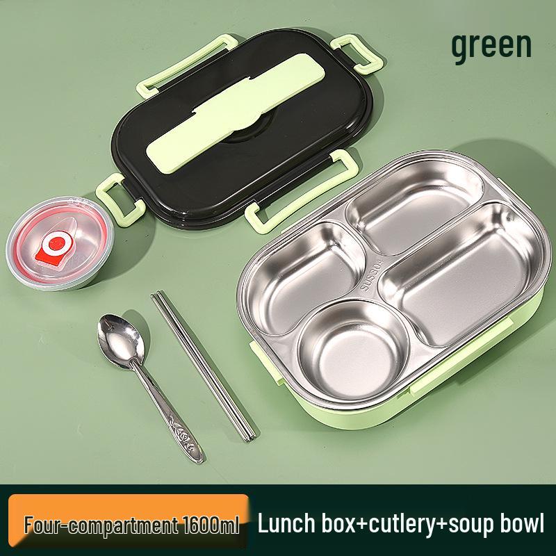 Large Stainless Steel Lunch Box with Lid and Soup Bowl, Insulated Meal Tray for Students and Office Workers
