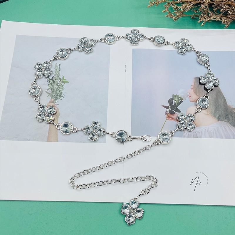 Metal Crystal Waist Chain With Water Diamond Embellishments For Elegant Women