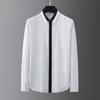 Camisa de Manga Larga a la Moda para Hombre con Retazos en Blanco y Negro, Estilo Europeo y Americano