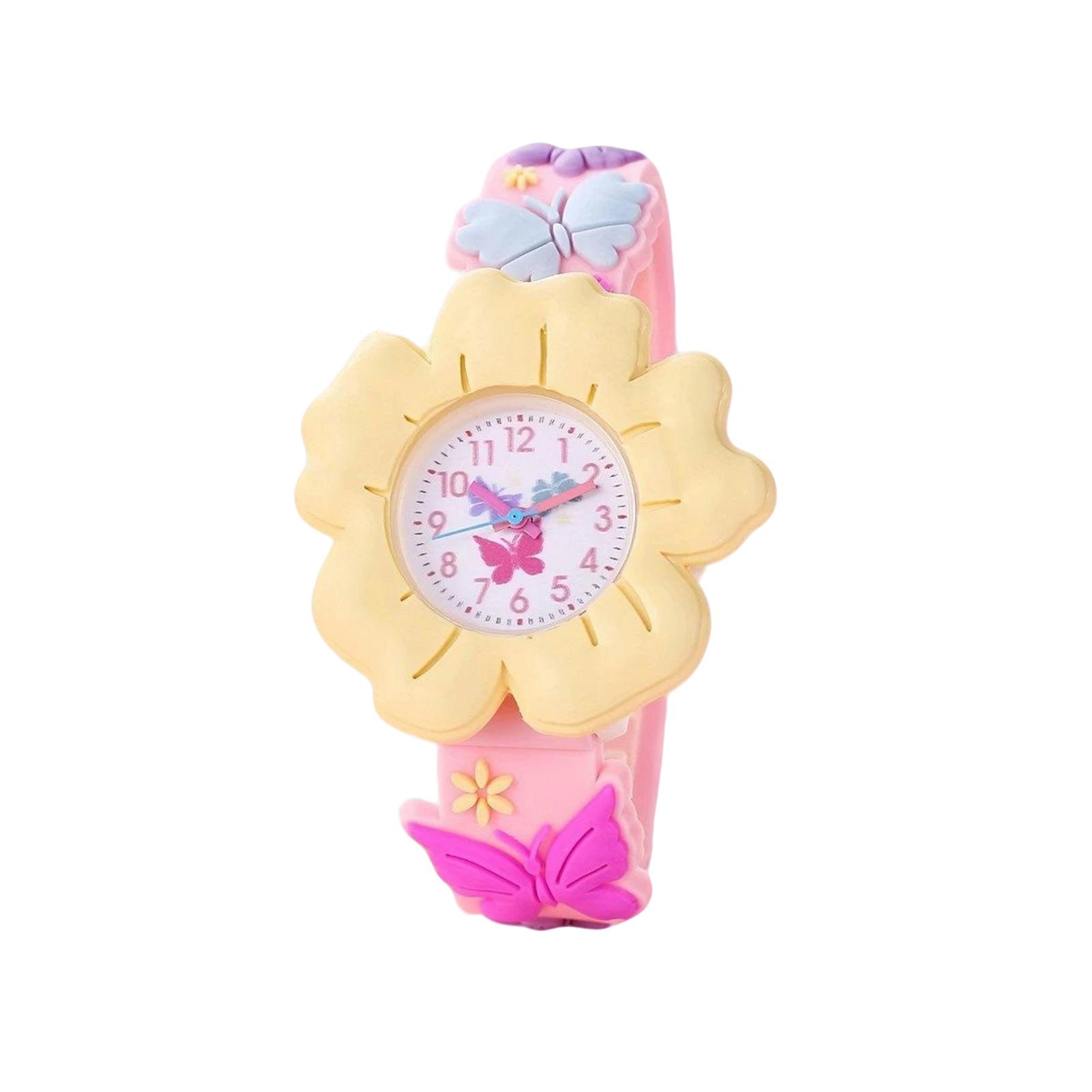 Kids Colorful Cute Floral Silicone Watch Girls Waterproof Cartoon Wristwatch Kids Wristwatch For Learning Safe Silicone Strap жёлтый