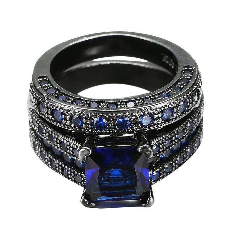SACE GEMS Luxurious Copper Alloy Black Blue Zircon Men's Ring Wedding Engagement Jewelry Gift