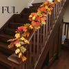 Harvest Festival Decor Artificial Maple Leaf Vines, Realistic Flexible Autumn Garland, Fall Hanging Vine for Fireplace Decoration Seasonal Rattan Home