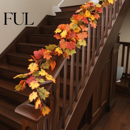 Harvest Festival Decor Artificial Maple Leaf Vines, Realistic Flexible Autumn Garland, Fall Hanging Vine for Fireplace Decoration Seasonal Rattan Home