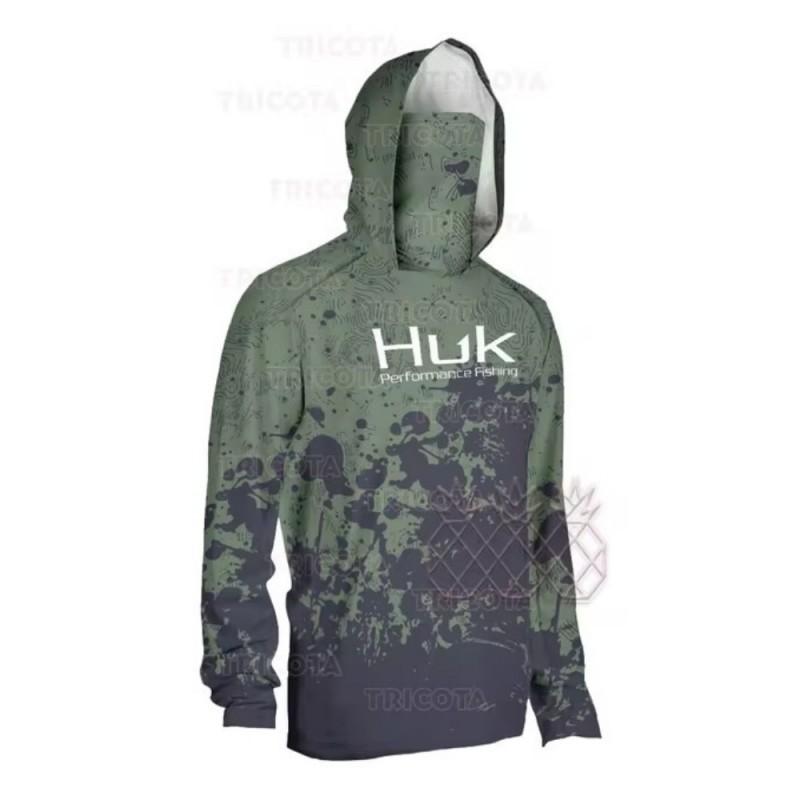 HUK Men's Long-Sleeved Hooded Mask Fishing Clothing Anti-UV Shirts