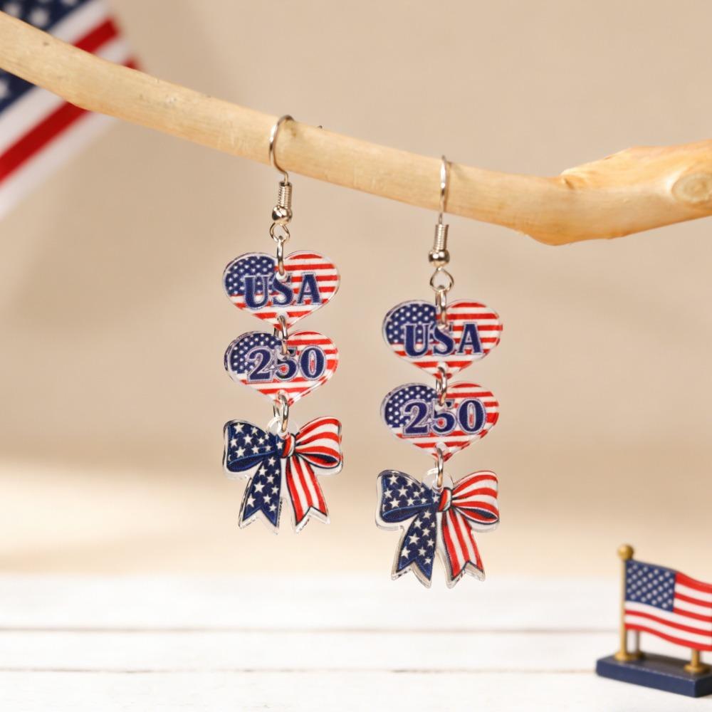 4pcs American Flag Earrings Silver Patriotic Star Dangle Earrings Windmills Independence Day Jewelry Gift for Women Veterans