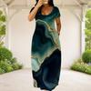 Women Plus Size Round Neck Short Sleeve Printed Loose Maxi Dress With Side Pockets