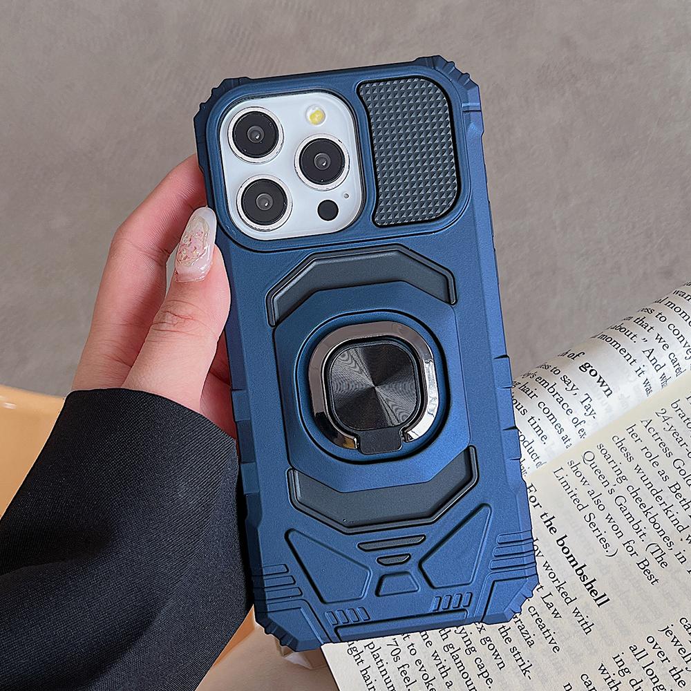 shockproof rugged metal ring bracket hard phone case for For Iphone 15 14 13 12 11 Pro Max car phone holder scratch-proof back cover