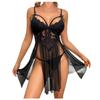 Women's Lace Panel Split Nightdress and Panty Set Adjustable Straps Sheer Mesh Fabric Soft Material Comfortable Fit Sleepwear