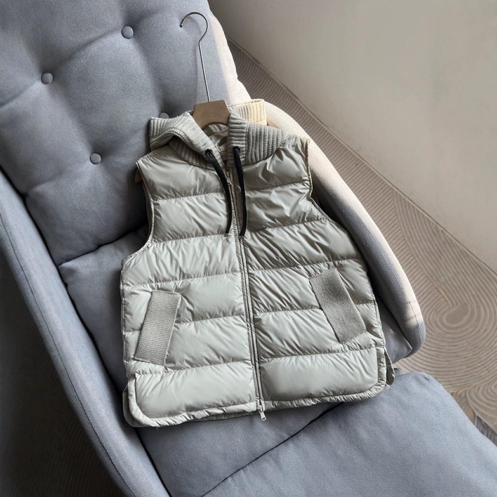 Vest women's winter fashion lightweight knitted splicing thermal vest hooded vest