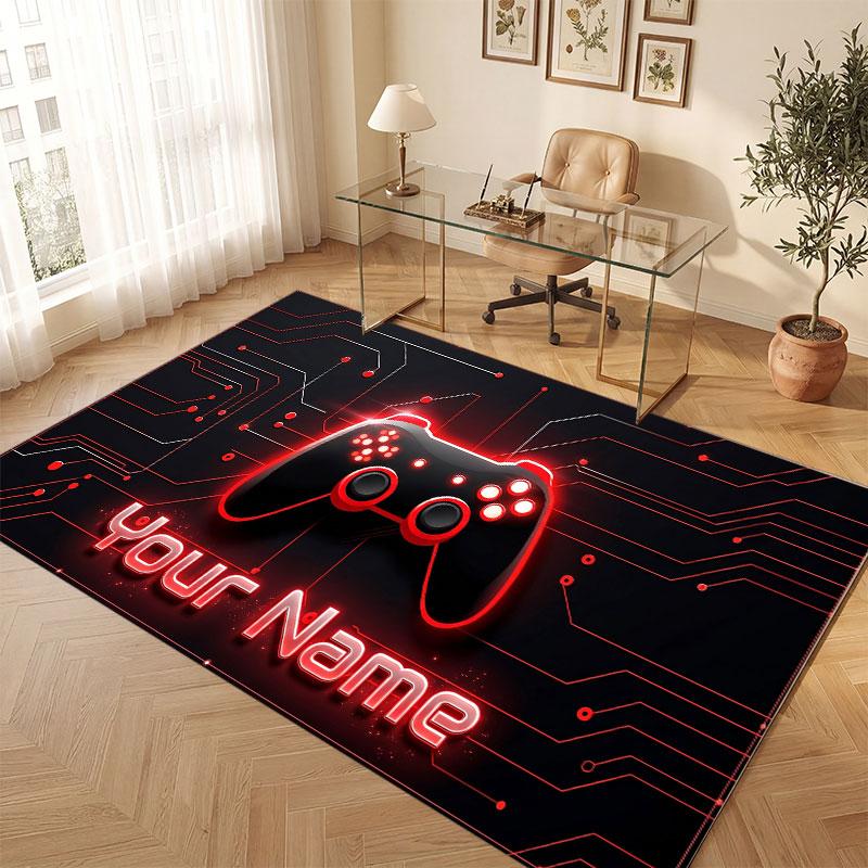 Spielcontroller-Thema Kristall-Samt Bodenläufer Personalisierter Benutzerdefinierter Name Text Warmer Teppich Heimdekoration
