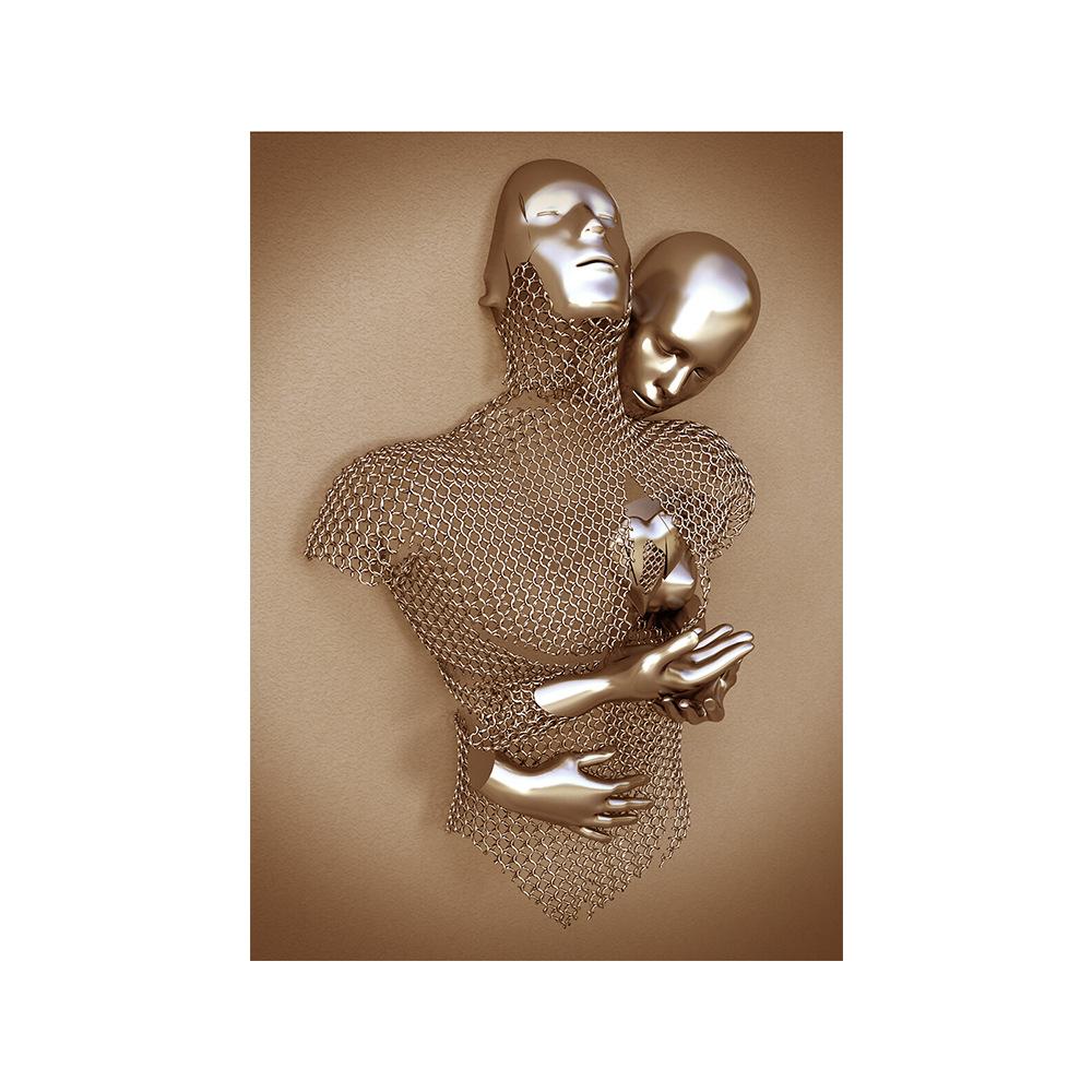 3D Modern Metal Figure Statue Art Canvas Painting Romantic Abstract Posters and Prints Wall Pictures for Living Room Home Decor