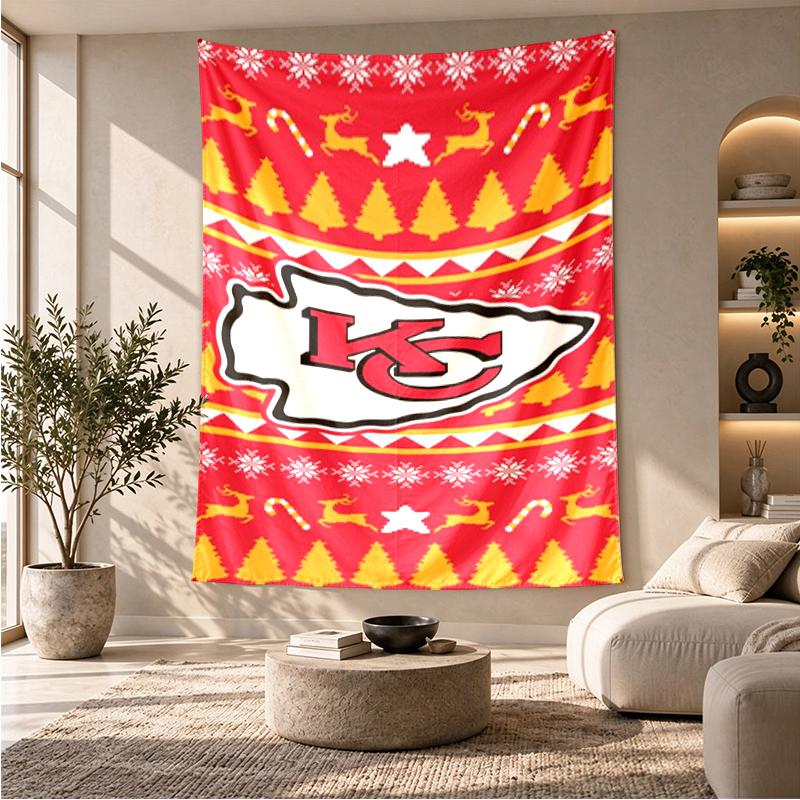 Kansas City Christmas Pattern Wall Hanging Tapestry Personalized Printed Fabric Wall Decor