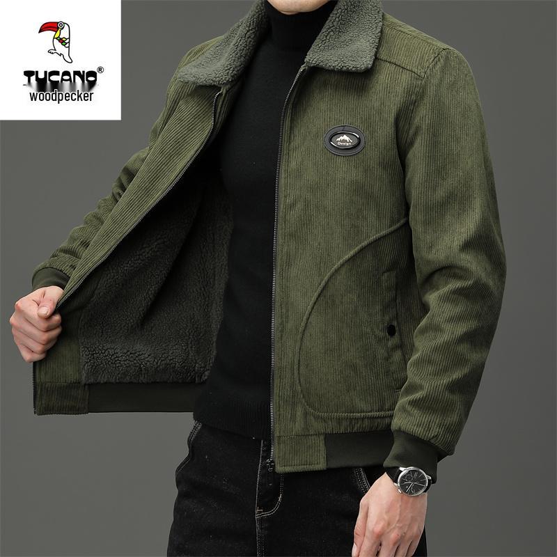 

Woodpecker Men s Warm Corduroy Lambswool Jacket - Winter Casual Business Lapel Outerwear XL 130-150 lbs армія зелений колір