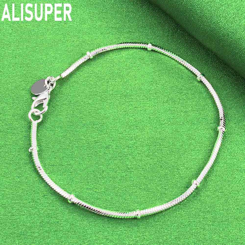925 Sterling Silver Delicate Snake Bone Bead Bracelet - Charming Gift Jewelry