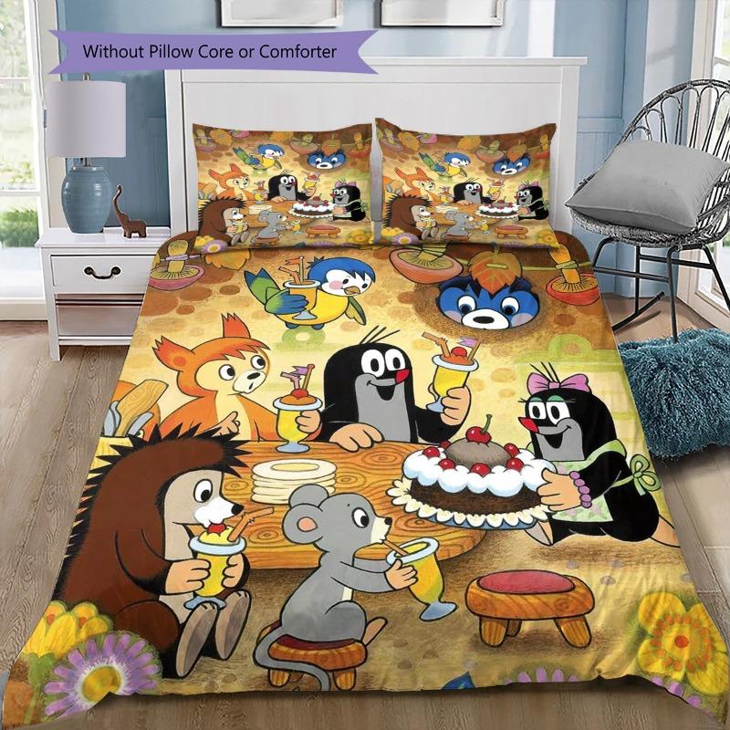Krtek The Little Mole Color Umbrella Daisy Rain Bug Cartoon Print 3pcs Bedding Set Duvet Cover Pillowcases Kids Cartoon Home Textile For Children Fans