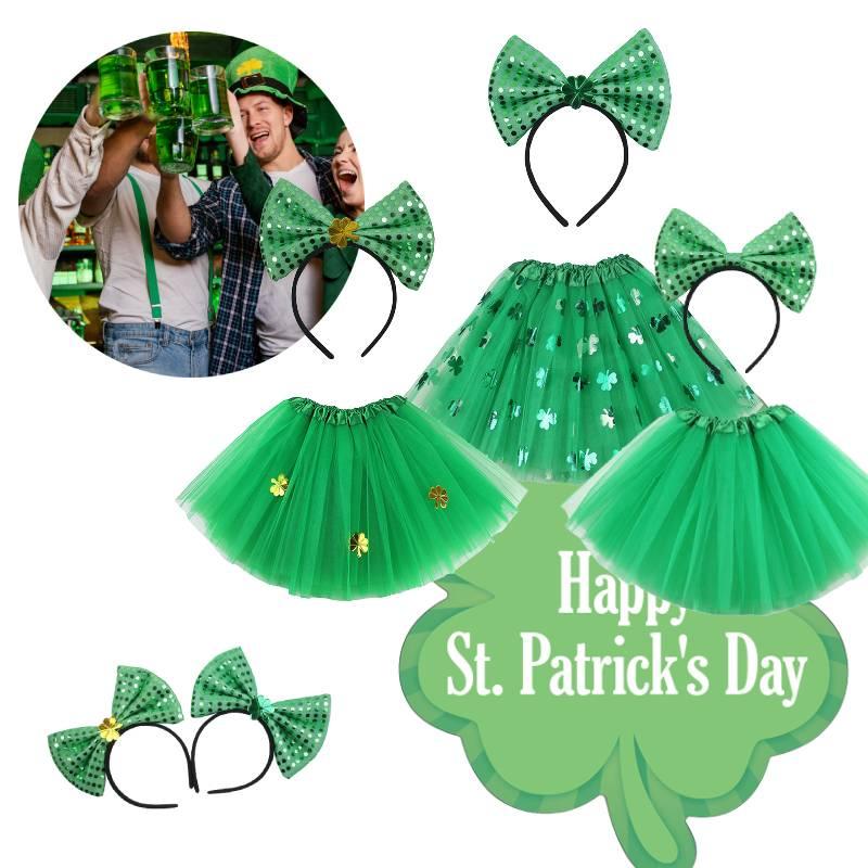 St. Patrick's Day Glücksbringer Grünes Kleeblatt Pailletten Garn Kurzer Rock Reifen Festival Erwachsener