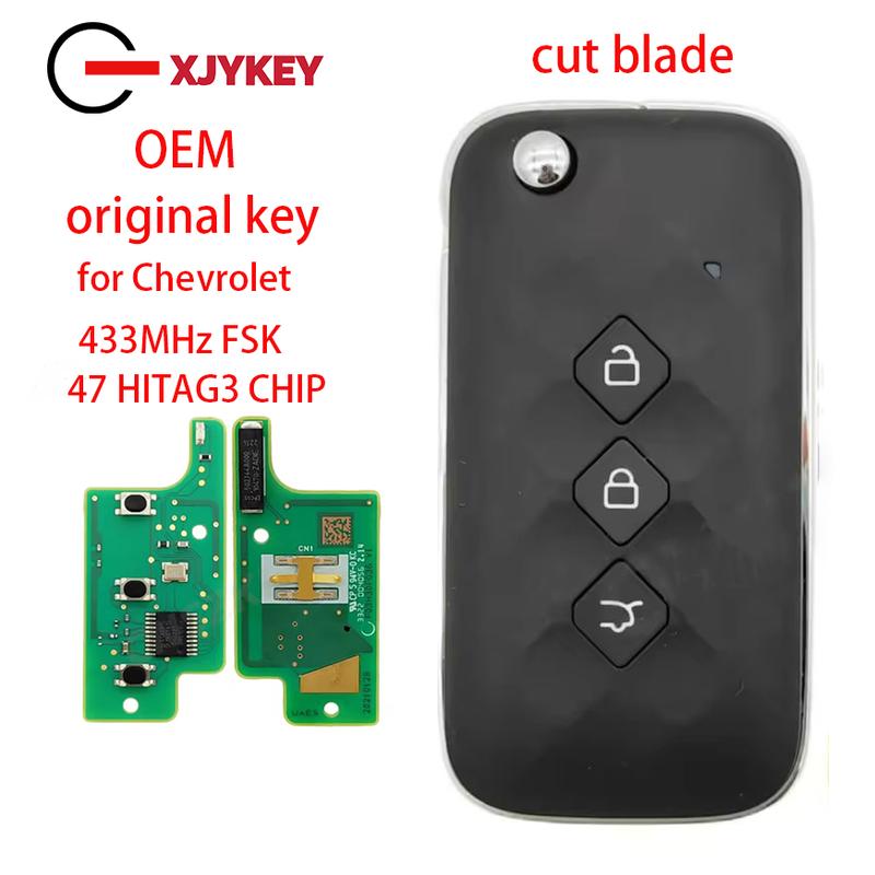 XJY OEM Flip Folding Remote Car Key FOB For Chevrolet Aveo 433Mhz FSK ID47 HITAG3 PCF7961X Chip Unlocked With cut Blade original key