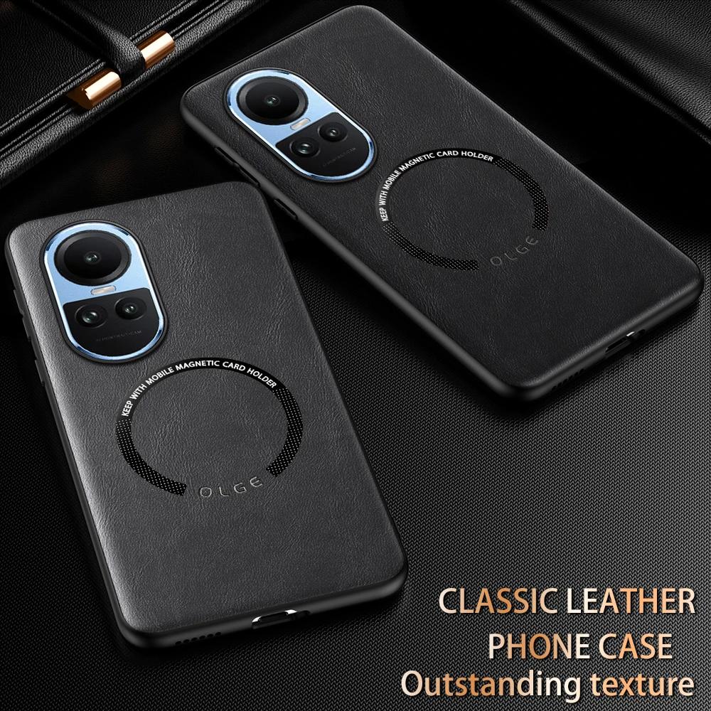 For OPPO Reno 10 10 Pro Fine Hole PU Cow Pattern Leather Outer Magnetic Ring Soft Edge Anti-Drop Anti-Fingerprint Phone Case
