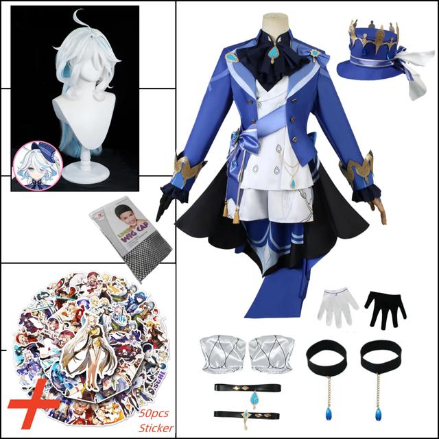 Focalors Cosplay Costume Fontaine Furina Cosplay Uniform Pants Hat Bow Wig Outfit Furina Cospla Halloween Carnival Women's Suits