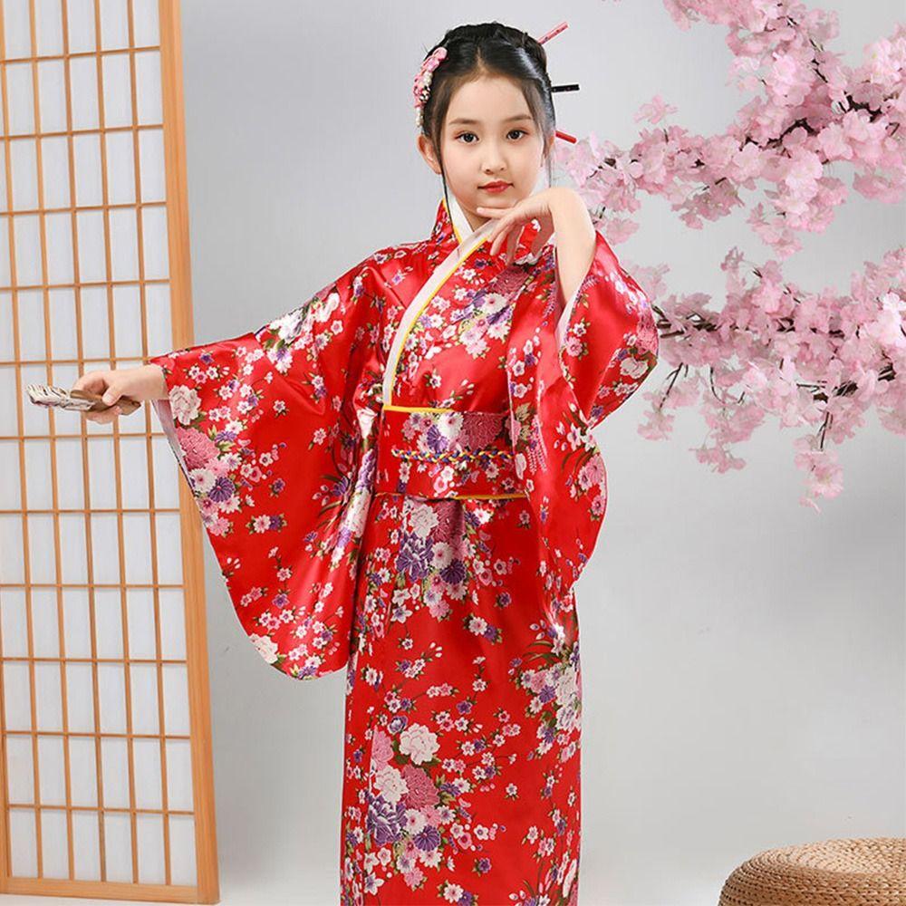 Bathrobe Gown Children Japanese Kimono with Obi Cosplay Costume Vintage Haori  Kids Boys Girls