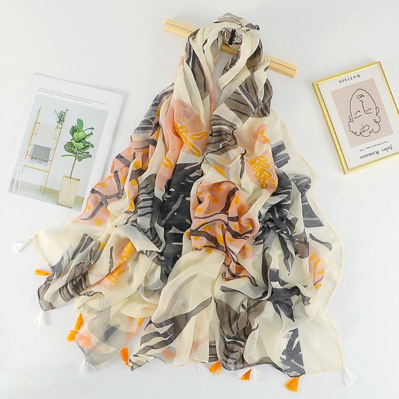 Autumn and winter small fresh rendering ink painting butterfly printing warm shawl, travel beach towel cotton and linen feel scarf