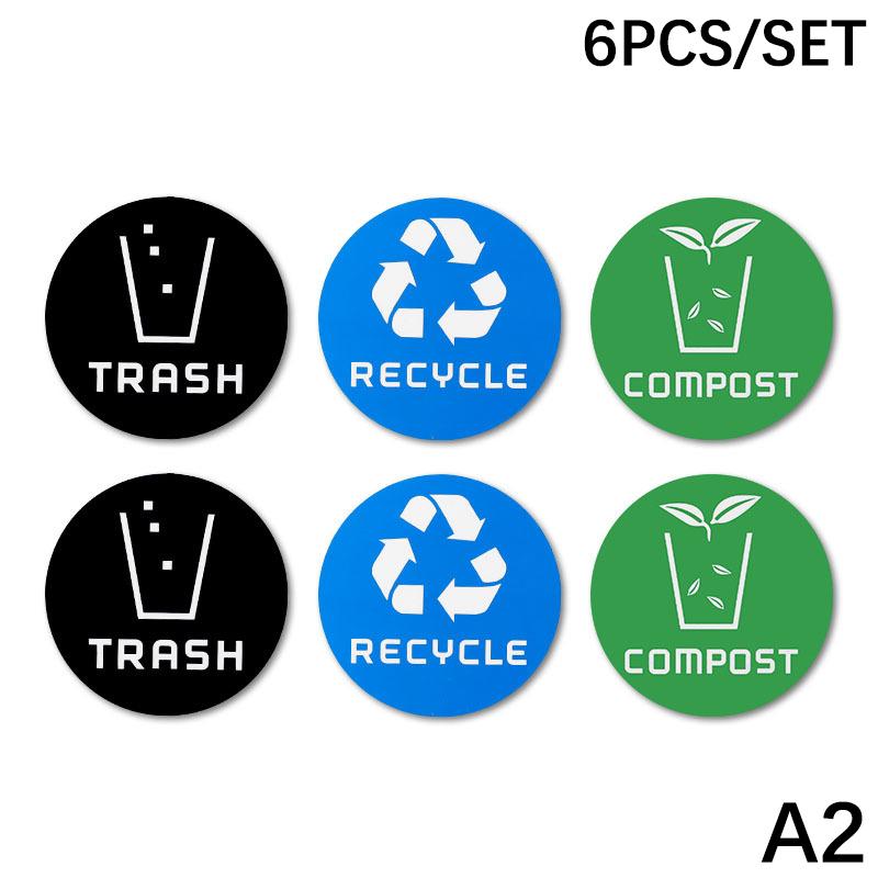 

6Pcs Diameter 10Cm Pvc Recycle Trash Bin Sticker Vinyl Stickers Decals For Label Bins Containers Garbage Cans Home Decor