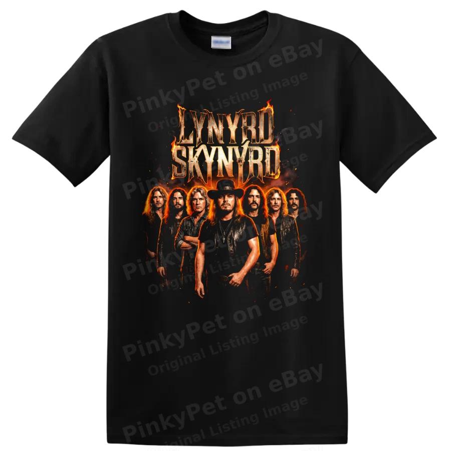 Lynyrd Skynyrd Southern Rock Band Poster T Shirt Fiery Graphic Concert Tee