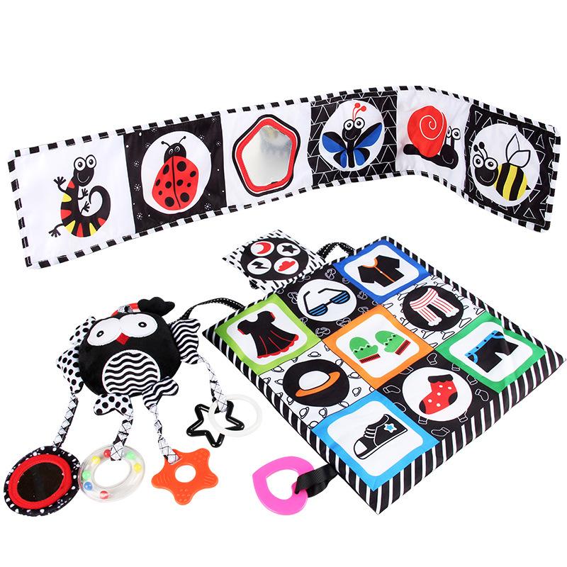 Baby Early Education English Palm Cloth Book, Children'S Vision Training Can'T Be Torn, With Sound Paper Bb Device, Fun Mirror