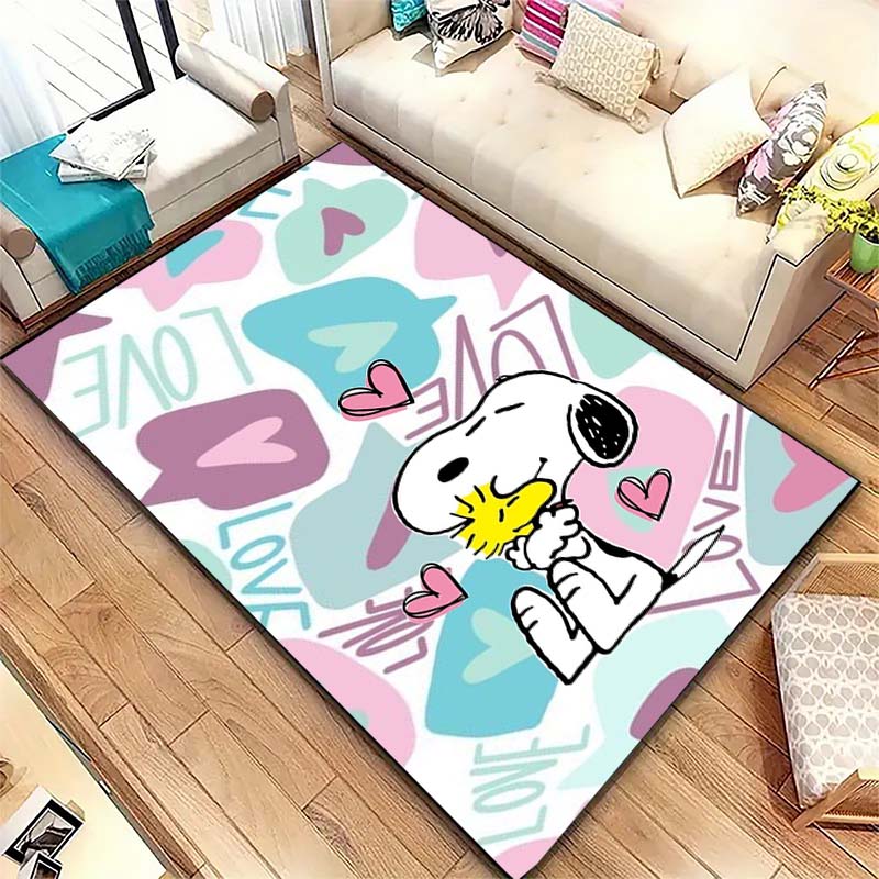 Cute Snoopy print decorative rug, perfect for home, bedroom, bedside, or office use, including swivel chairs.