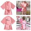 Toddler Girls Pink Satins Bathrobe Princess Style Solid-Color Short Kimono Robes With Non-Slip Belt Sleepwear Pajamas