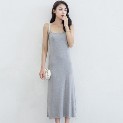 Summer Sundress Skeeveless Loose Solid Color Stretch Backless Round Neck A-line Inner Wear Outerwear Midi Dress Daily Slip Dress