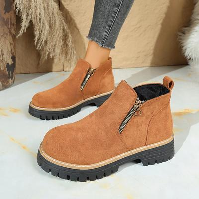 2025 Round Head Side Zipper Martin Boots Short Boots Thick Heel New Autumn and Winter Large Size Foreign Trade Women's Short Boots Women