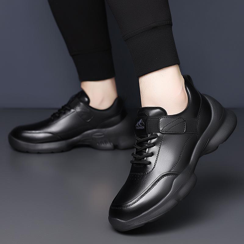 Autumn new light luxury high quality soft leather soft sole casual shoes black waterproof sports shoes