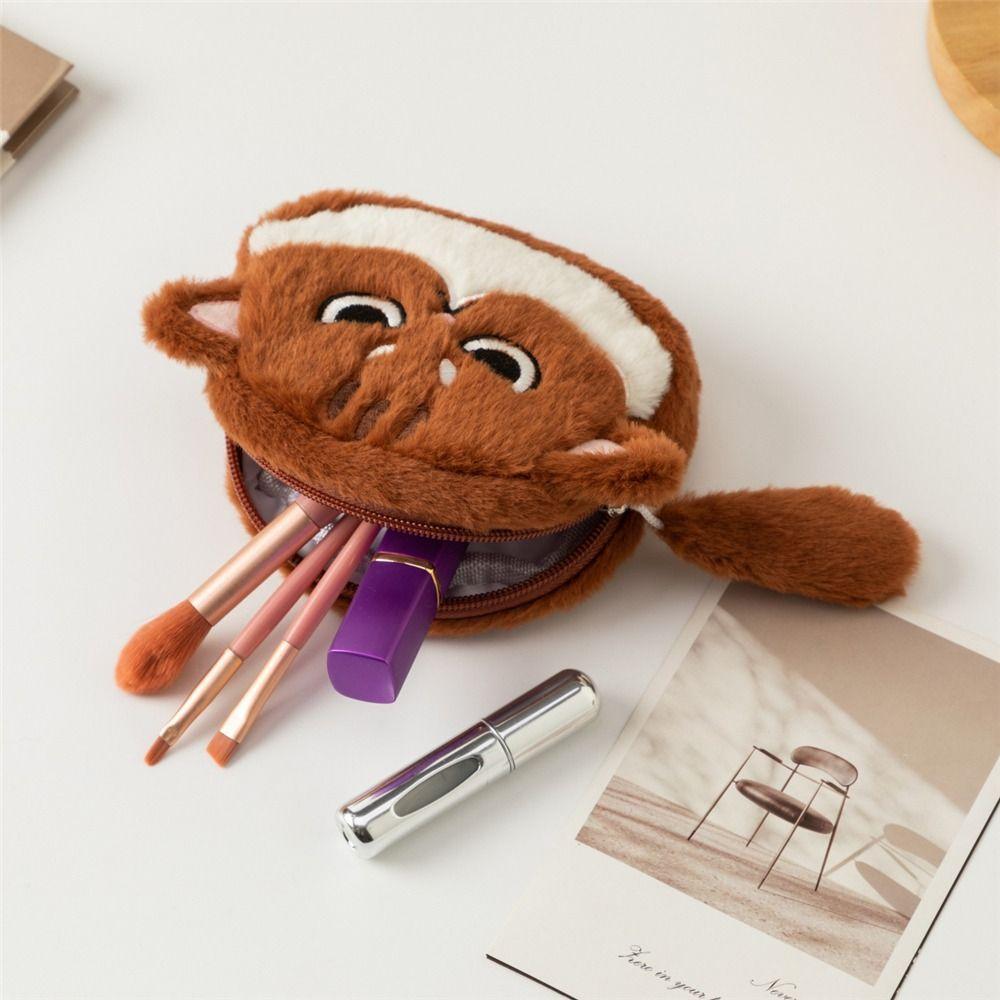 Gift Cat Shape Coin Purse Soft Plush Zipper Closure Earphone Keychain Bag Cute Mini Lipstick Pouch for Kids