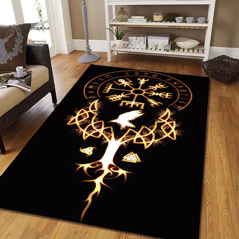 1pc Viking Totem Print, Design Indoor Area Rug - Soft, Anti-Slip, and Durable Gaming Room Decor for Bedroom, Living Room