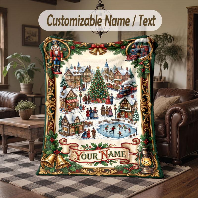 Winter Snow Theme Throw Blanket Custom Name Text Personalized Blanket Soft Cozy Blanket for Home Sofa Bed