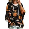 Women's Halloween Printed Hoodie 3/4 Sleeve Pullover Casual Tunic for Party