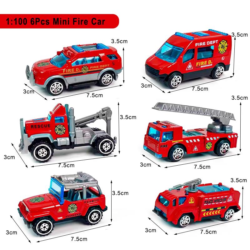 6Pcs/Set Mini City Ambulance Engineering Police Fire fighting Truck Plane Diecast Car Plane Vehicle Toys for Children