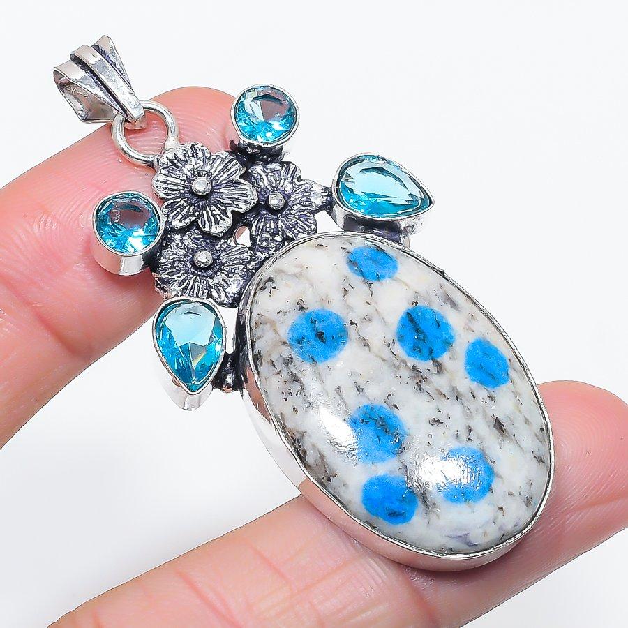 

Натуральный K2 Голубой Азурит, Топаз 925 Стерлинговое Серебро Ювелирная Подвеска 2,52 J5V62