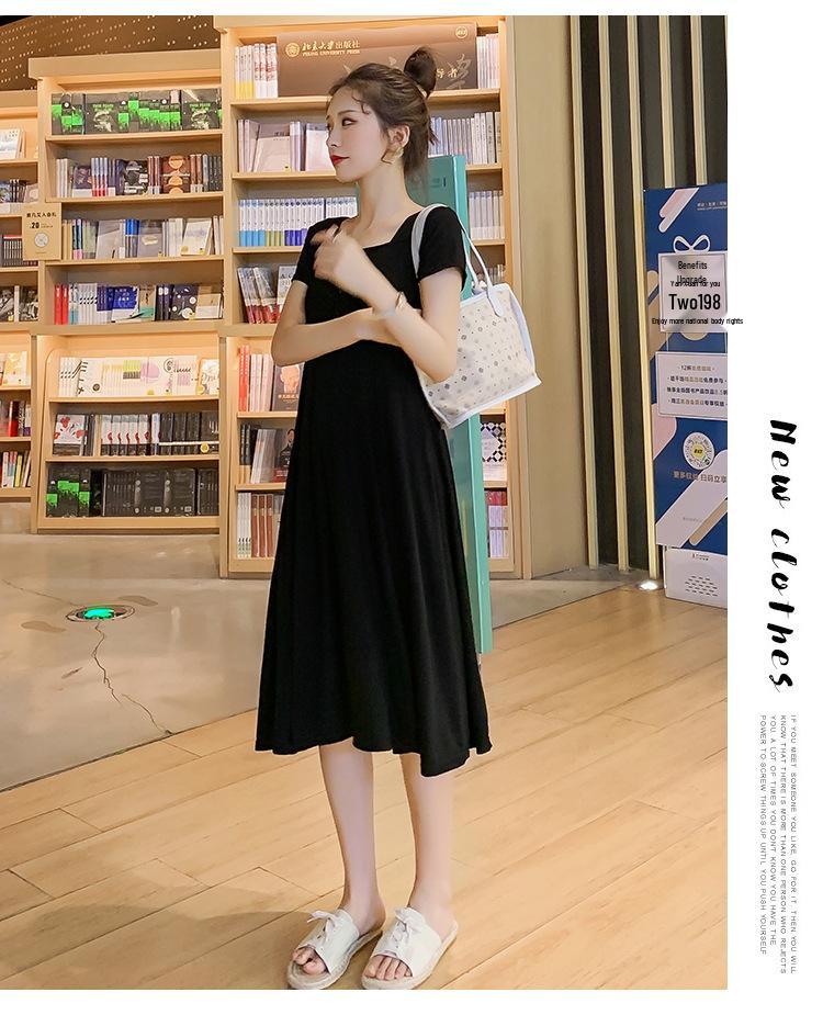 Real Shot Modal Solid Color Short Sleeve Maternity Dress