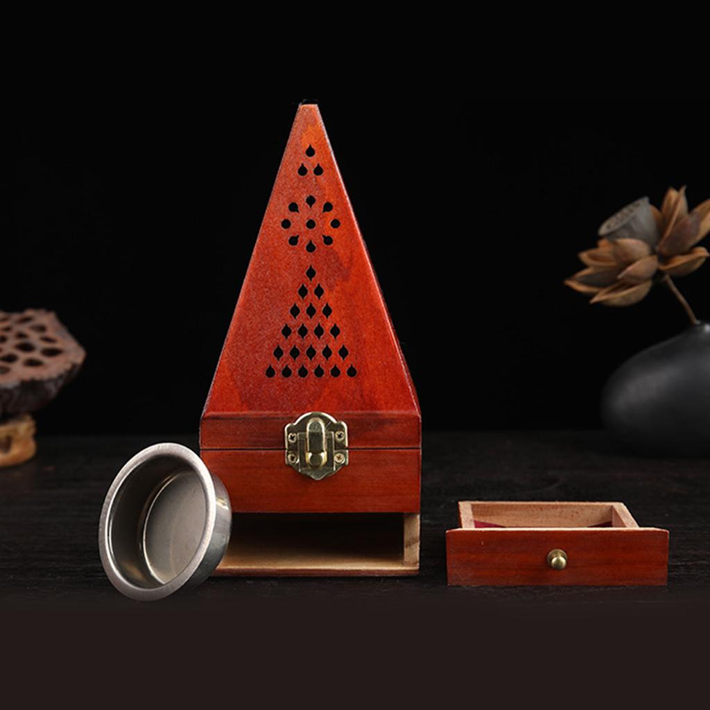Handmade Scented Diffuser Wood Box Pyramid Shape Fragrant Ornament with Drawer For Home Decoration