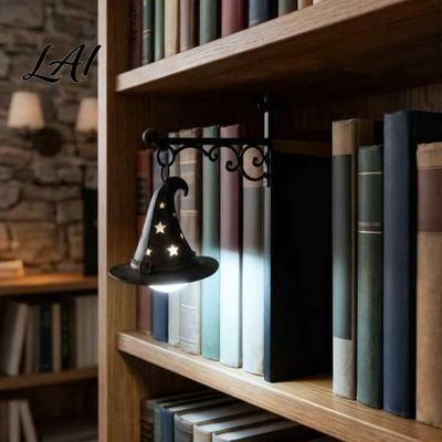 Vintage Mini Hanging Lantern Retro Bookend LED Night Light with Warm Glow Lantern Anti-Slip Desktop for Study Book Holder Decorative Bookshelf Lamp