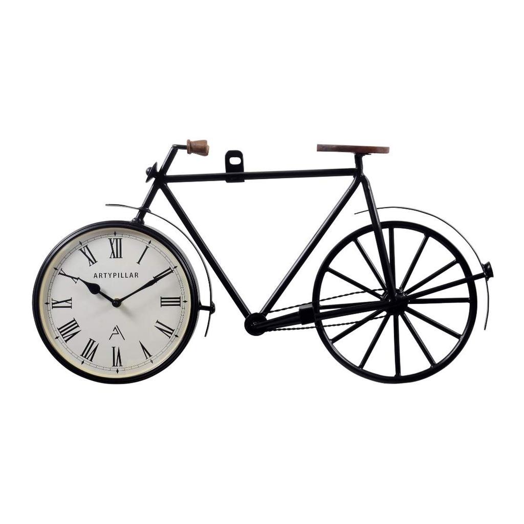 Wandmontierte Fahrrad-Wanduhr im Holzdesign, handgefertigt im Antik-Stil, für Heimdekoration, Wohnzimmer, mit römischen Ziffern für dekorative Halle und Büro(Schwarz)