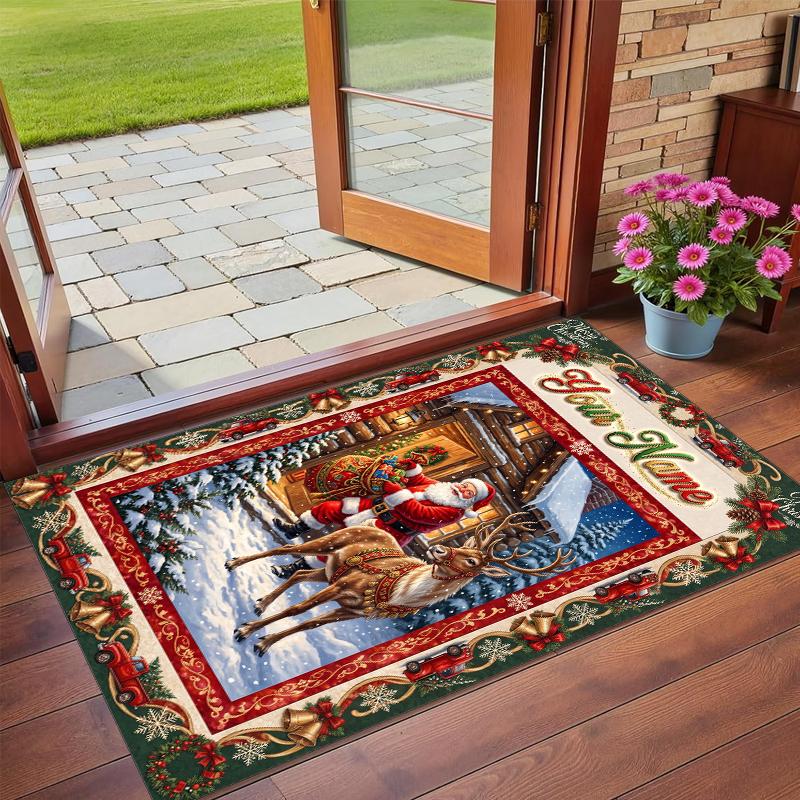 Christmas Custom Name Printed Square Area Rug Soft Non Slip Floor Carpet For Bedroom Holiday Gift