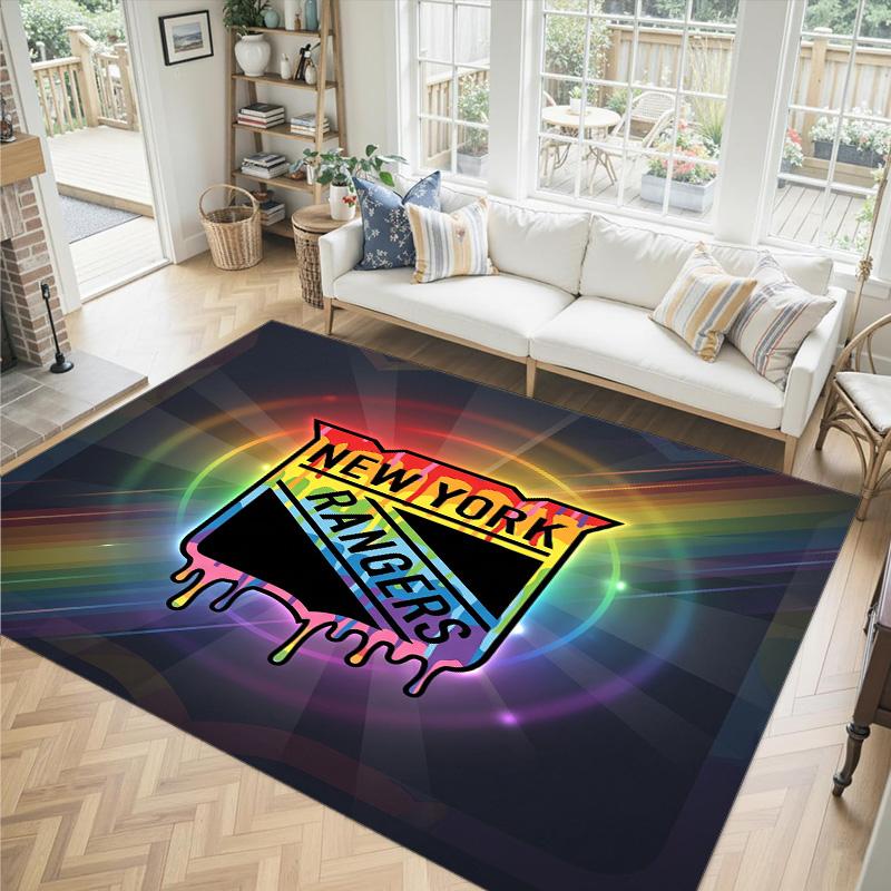 New York Rangers Design Crystal Velvet Carpet Cozy Non?Slip Printed Rug For Bedroom Living Room Entrance