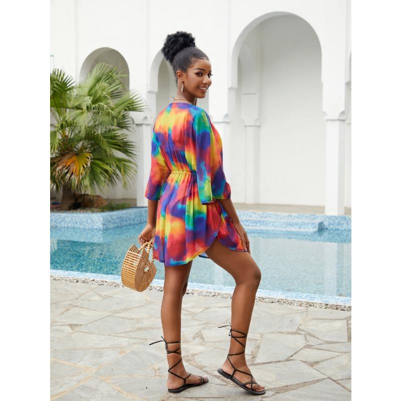 Summer Women's Plus Size Printed Beach Cover Up Sexy Holiday Dress Sun Protection Bikini Cover Up