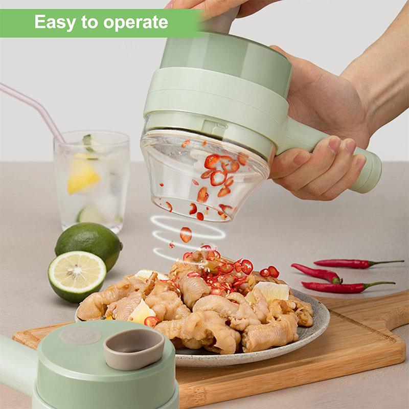 4 in 1 Gemüseschneider Handheld Elektrischer Gemüseschneider Für Knoblauch Paprika Sellerie Ingwer Fleisch Mit Bürste Küchenzubehör