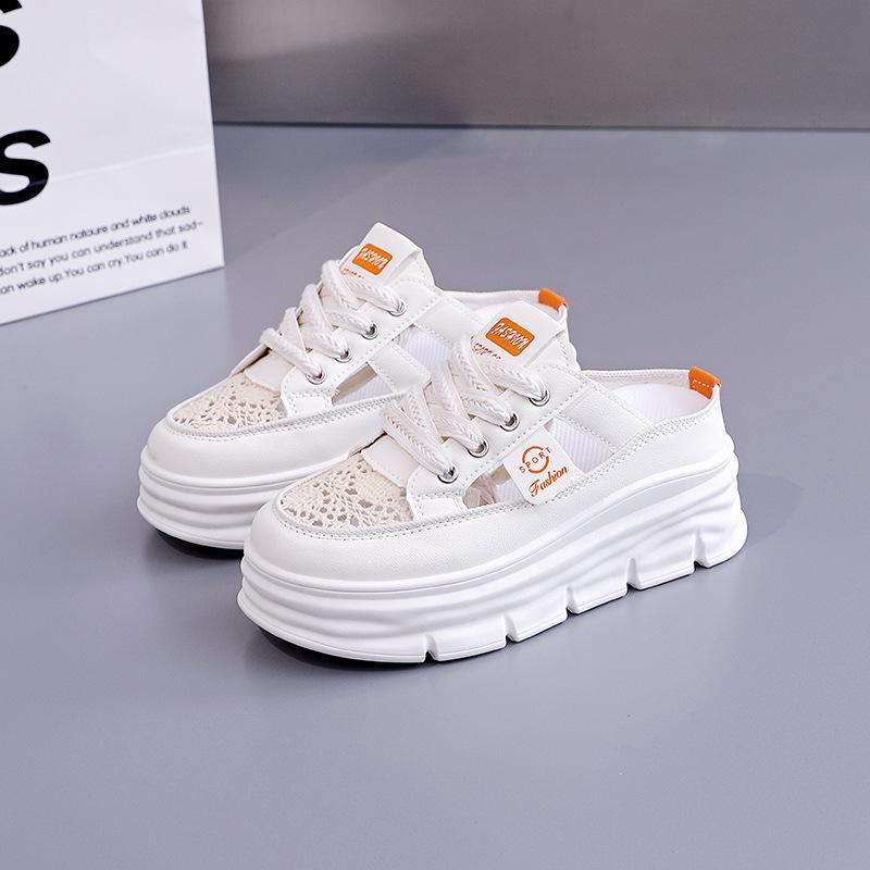 

Женские модные плетеные повседневные туфли с вырезами, толстой подошвой и внутренней высотой, дышащие, для носки на улице, женские шлепанцы, сандалии для женщин 35 бежевый