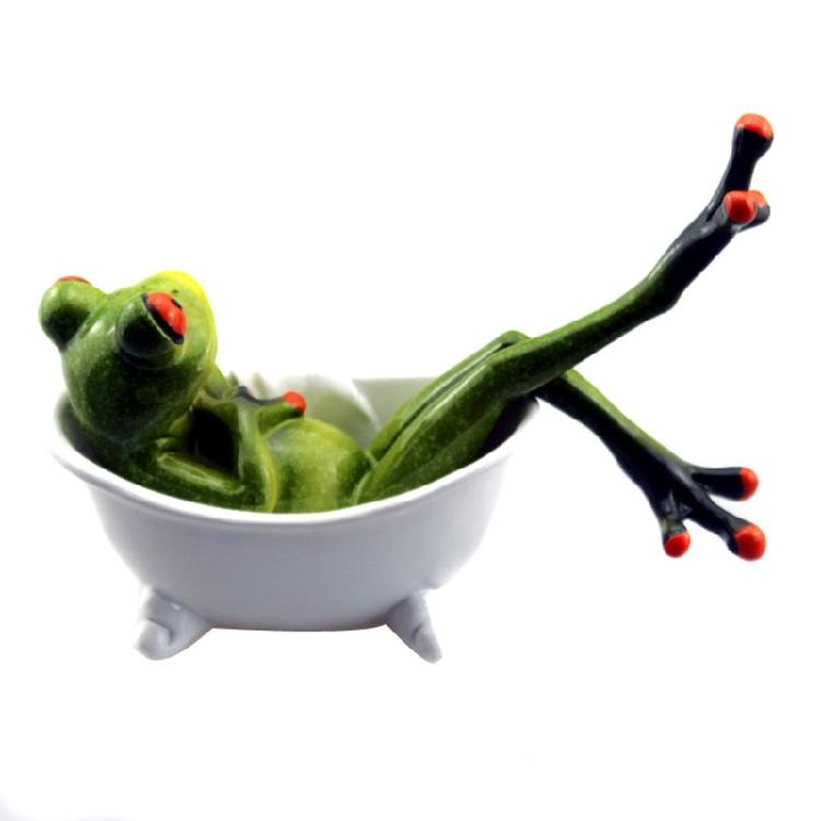 Cute Bathtub Bathing for Frog Art Sculpture Animal Figurine Ornament for Room De