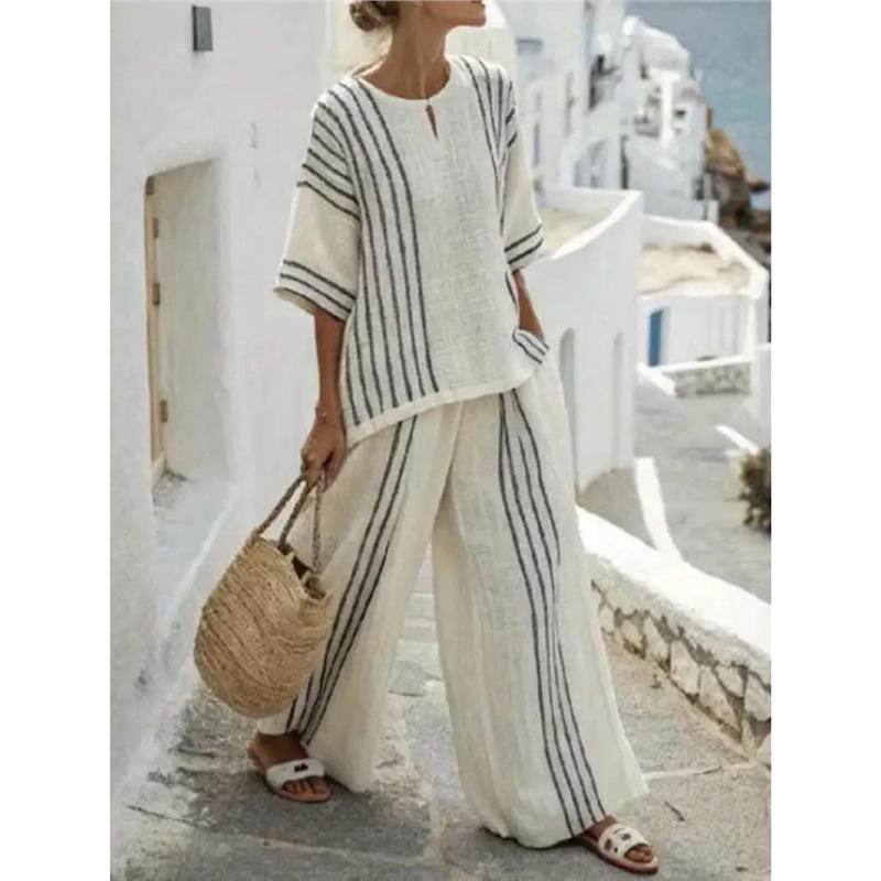 Y1 Short Sleeve Shirt Set Fashion Digital Printing Women's Loose Crew Neck Top High Waist Pants Two-piece Set